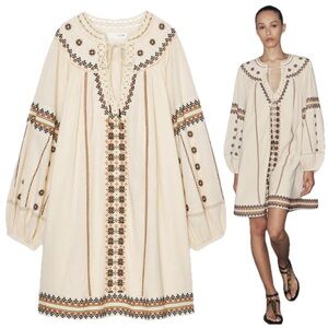 Zara Crochet Embroidered Long Sleeve Boho Mini Oversized Tunic Dress